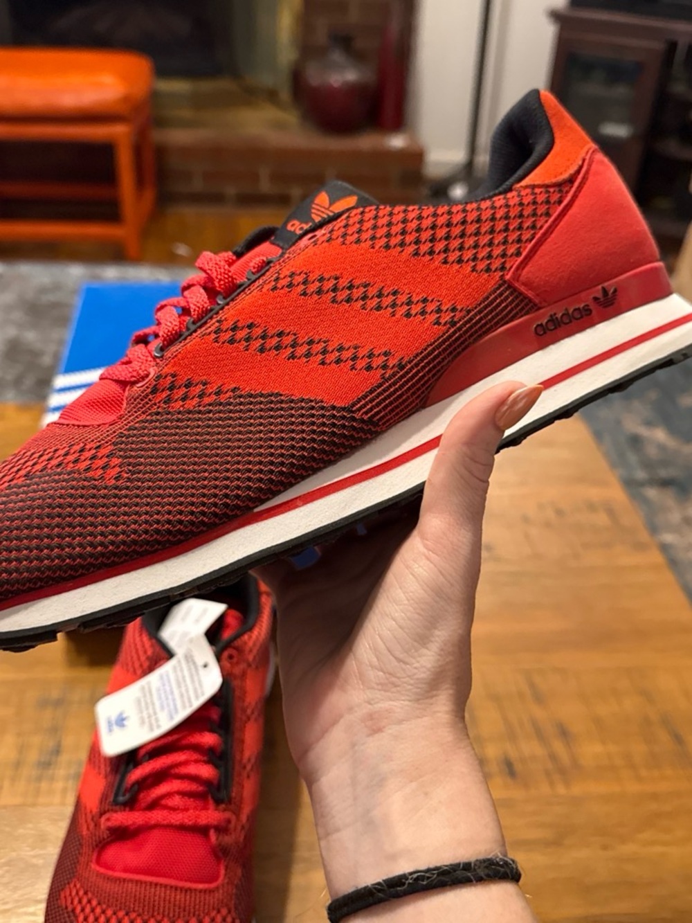adidas Red and Black Knit Running Shoe